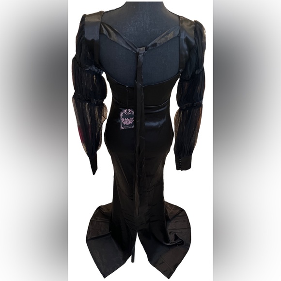 Unholy Midnight Reverence Elegant Satin Long Puff Sleeve Maxi Dress - Picture 4 of 6